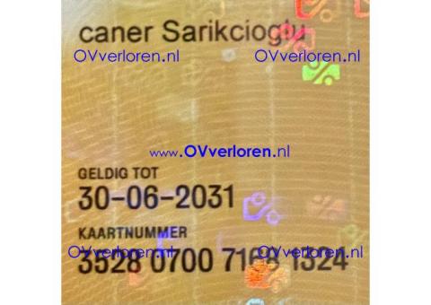 Persoonlijke OV chipkaart Caner Sarikcioglu gevonden